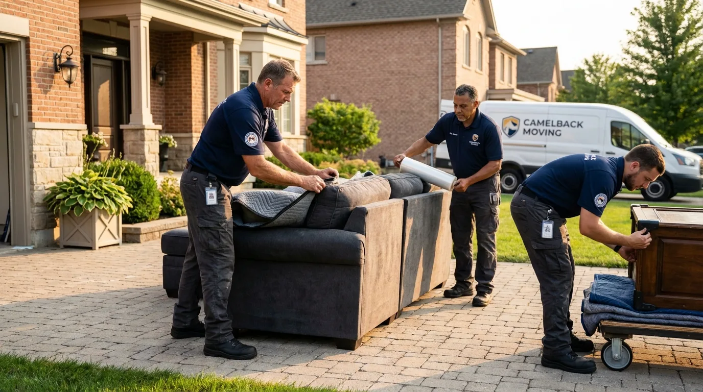 Large estate moving crew wrapping furniture in Randolph, UT