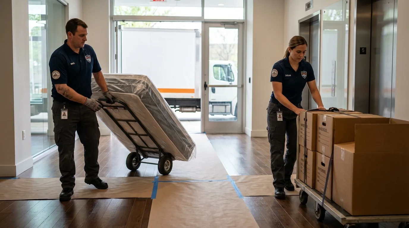 Professional apartment movers loading elevator in Randolph, UT